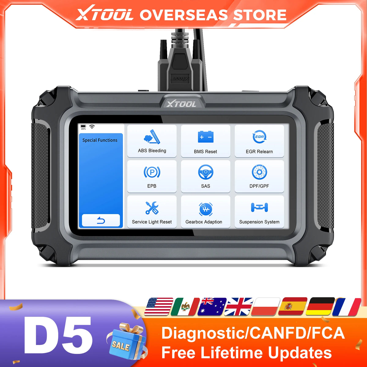 XTOOL D5 OBD2 Car Diagnostic Tool Auto VIN Automotive Scanner OIL Reset Injector Code Built-in FCA/CANFD Lifetime Free Update