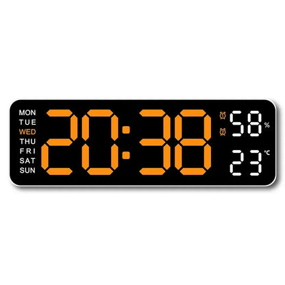 9 Inch Large Digital Wall Clock USB Powered TEMP Humidity Week Auto Dimmer DST Table Clock 12/24H Electronic LED Alarm Clock - Urbizia