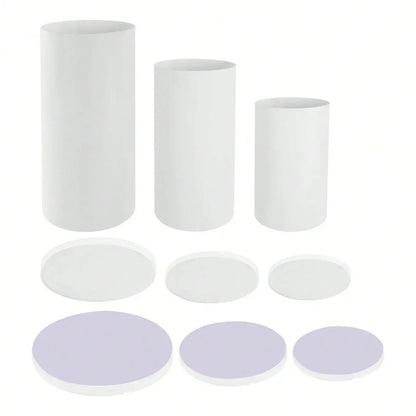 3Pcs White Cylinder Pedestal Stands Round Cylinder Pedestal Display Plinth Pillars For Wedding Party Decor