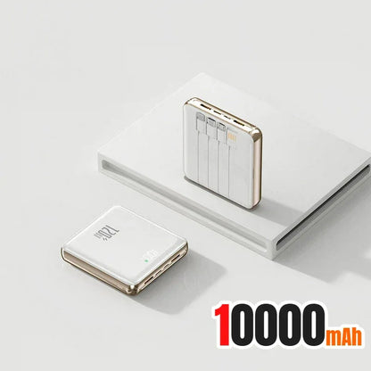 New 500000mAh Mini Power Bank Built-in 4 Cables Large Capacity Super Fast Charging External Battery for IPhone Samsung