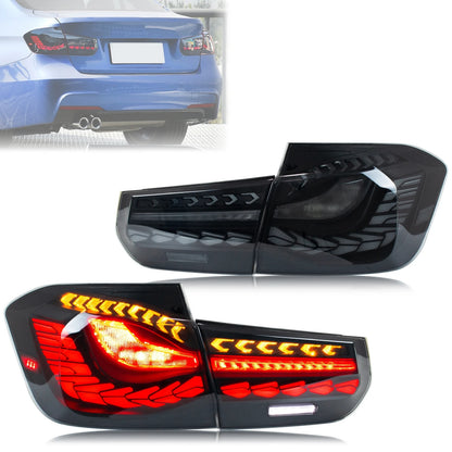 LED GTS Tail Lights for BMW 3-Series F30 F80 M3 2011-2018 Sequential Turn Signal Start-up Animation Black Rear Lamps Assembly
