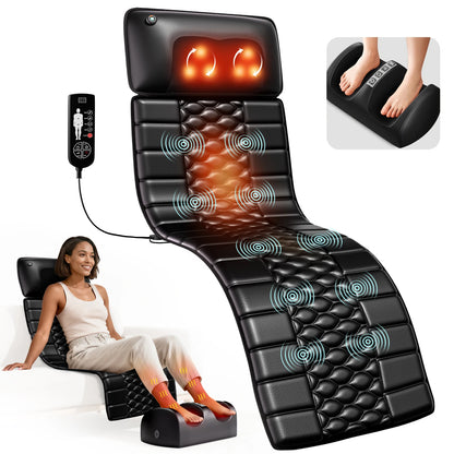 Shiatsu Full Body Massage Mat with Heat, Detachable Massager Pad, 10 Vibrating Motors, 9 Intensity Levels, Relax at Home Office