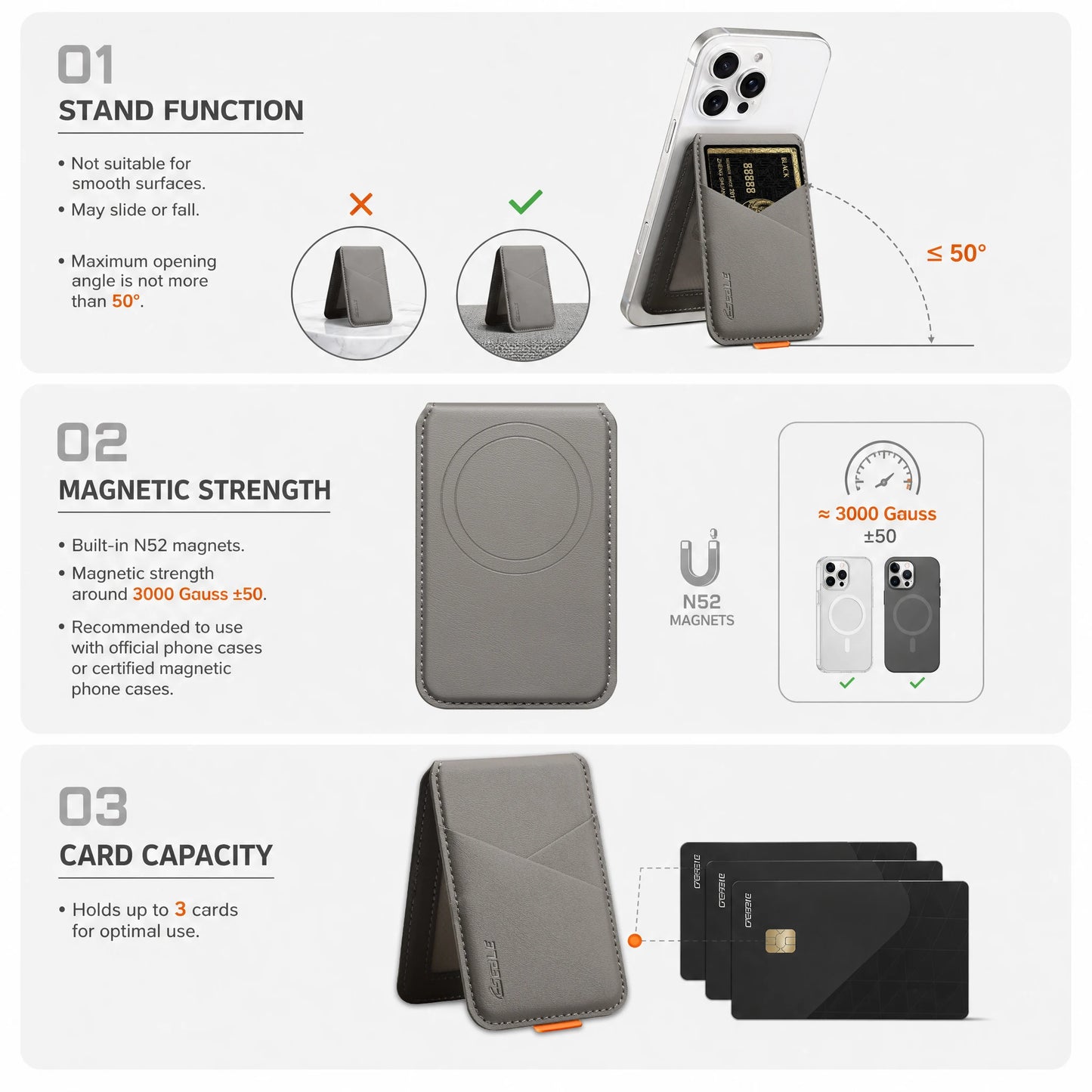 Premium PU Leather Magnetic Phone Card Holder, RFID Anti-Skimming Wallet Compatible with Magnetic Wireless Charging Smartphones,
