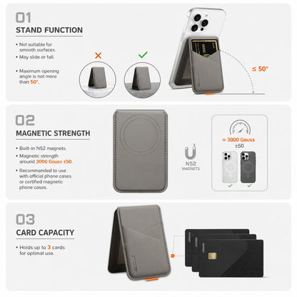 Premium PU Leather Magnetic Phone Card Holder, RFID Anti-Skimming Wallet Compatible with Magnetic Wireless Charging Smartphones,