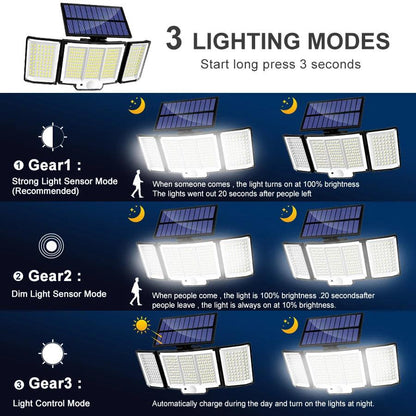 Solar Outdoor Motion Sensor Lights 348/328 LED Security Flood Wall Lamp Remote Control 270° IP65 Waterproof Outdoor Lighting