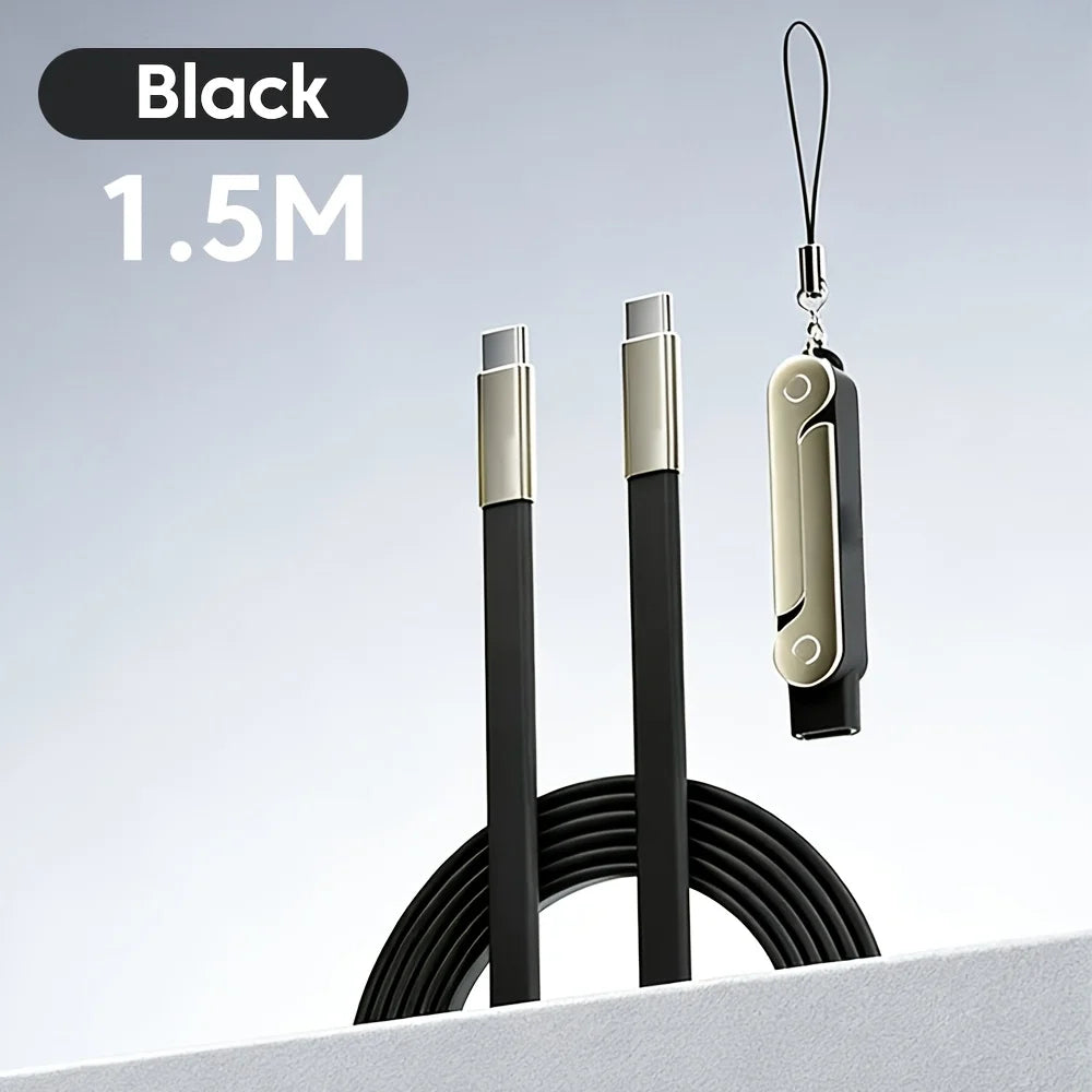 240W 2-in-1 Black/Orange Fast Charging Foldable Bracket Data Cable Type-C to Type-C Data Wire with Phone Tablet Stand