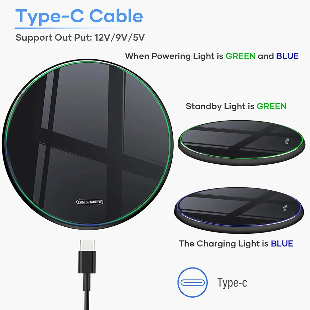 30W Wireless Charger Pad for iPhone 17 16 15 14 13 12 11 Samsung Xiaomi Phone Chargers Induction Fast Charging Dock Station