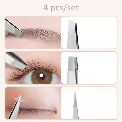 Ouriner 4‑Piece Stainless Steel Eyebrow Tweezers Set