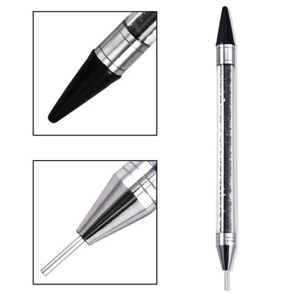1Pc Dual Heads Point Drill Pen Acrylic Handle Crystal Beads Rhinestone Gems Picker Dotting Wax Pencil DIY Nail Art Tools