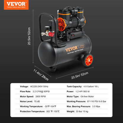 SucceBuy Silent Air Compressor 900W 1450W 1800W Quiet Oil-free Portable Air Pump for Repair Tire Inflation Whisper Compressor