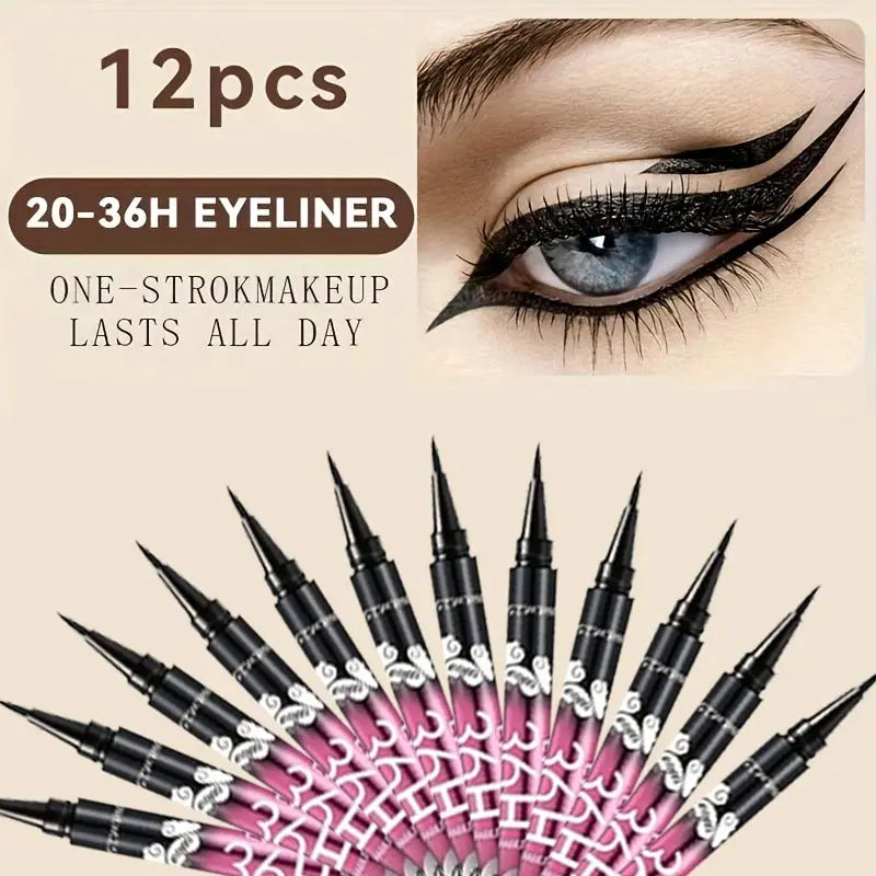 12-Piece Waterproof Black Liquid Eyeliner Set