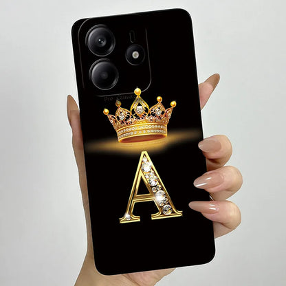 Case For Xiaomi Redmi Note 14 5G Phone Cover Note14 Global Funda Luxury Crown Letters Soft Silicone Back Cover For Redmi Note 14