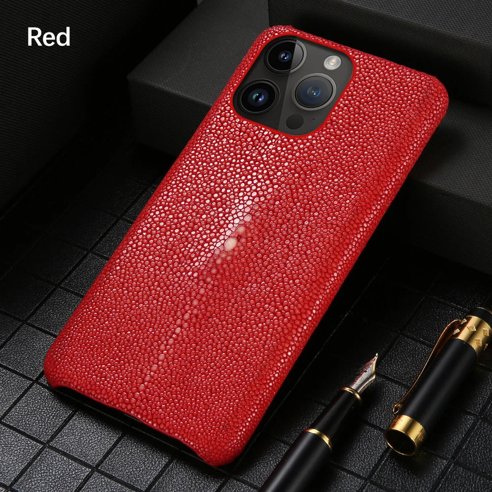 Genuine Leather Case for iPhone 17 Air 16 15 14 13 12 18 Pro Max Original Stingray Leather Back Cover Carcasa for iPhone 11 Pro