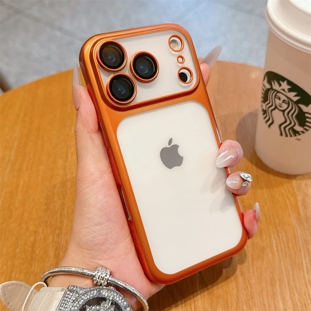 Luxury Frosted Transparent Matte Phone Case For iPhone 16 15 17 18 Pro Max Air 14 13 12 11 Metallic Color Frame Protection Cover