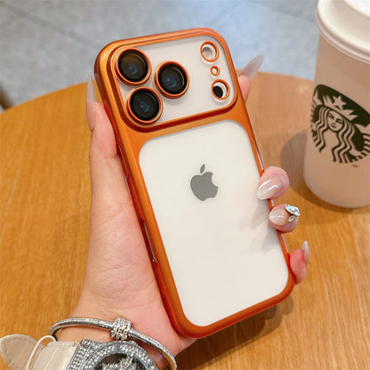 Luxury Frosted Transparent Matte Phone Case For iPhone 16 15 17 18 Pro Max Air 14 13 12 11 Metallic Color Frame Protection Cover