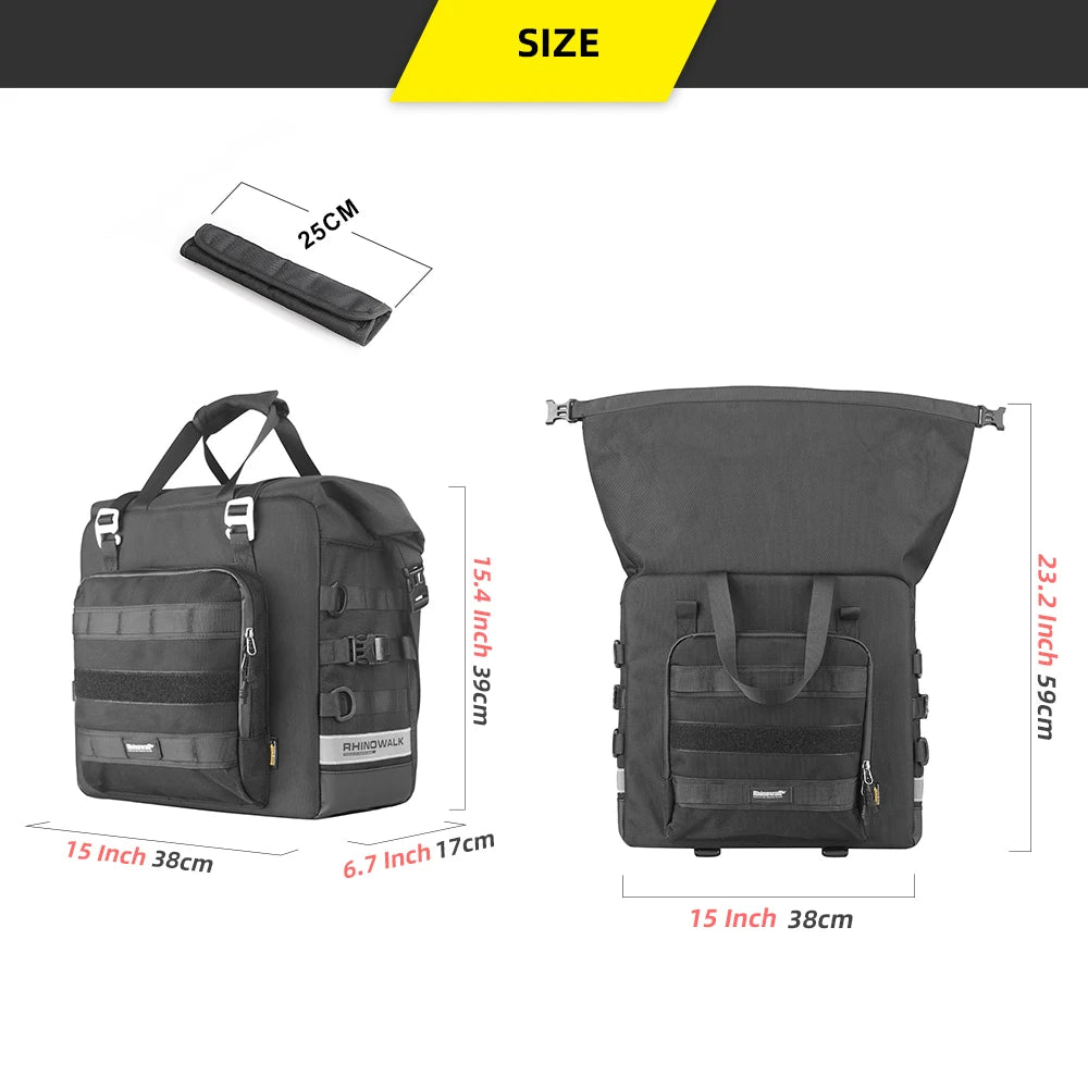 Rhinowalk Motorcycle Side Bag Waterproof Saddle 25L-32L Expandable Pannier Bag Quick Release 3D Shape Motorbike Storage Bag 1PC