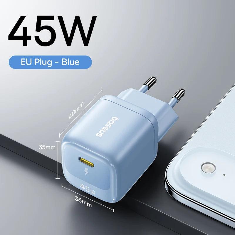 Baseus 45W GaN Charger For iPhone 17 16 15 Pro Max Samsung Galaxy Fast Charger Phone Charger USB C Charger Portable PD Charger