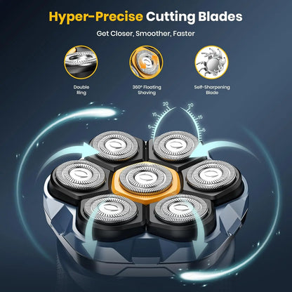 7D Head Shaver Magnetic Head Shavers for Bald Men IPX7 Waterproof Floating Cutter Wet/Dry Electric Razor