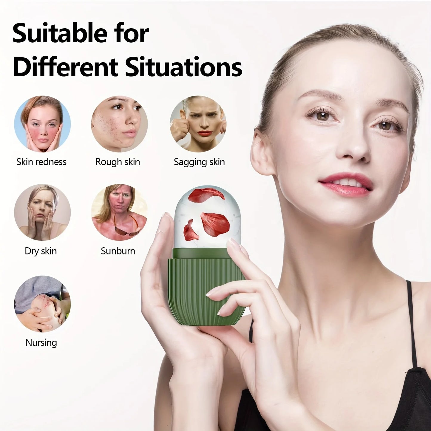 Silicone Ice Roller Massager for Face, Eyes - Natural Skin Care, Cooling and Eliminating Eye Bags, Reusable and Soothing