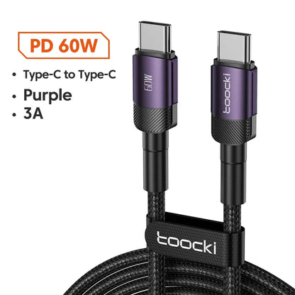Toocki 100W Type C to USB C Cable PD 3.0 Quick Charge 4.0 Fast Charging Type C to Type C for iPhone 15 Macbook Samsung Xiaomi - Urbizia