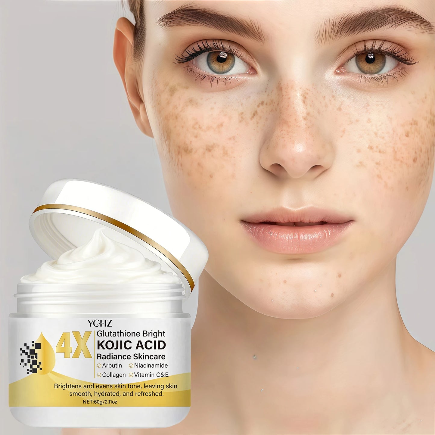 Kojic Acid Face Cream, Evens Out Skin Tone, Eliminates Dark Spots and Dullness - Non-Greasy, Suitable for Both Men and Women - Whitening and Moisturizing Cream, for Day and Night Use - 60g