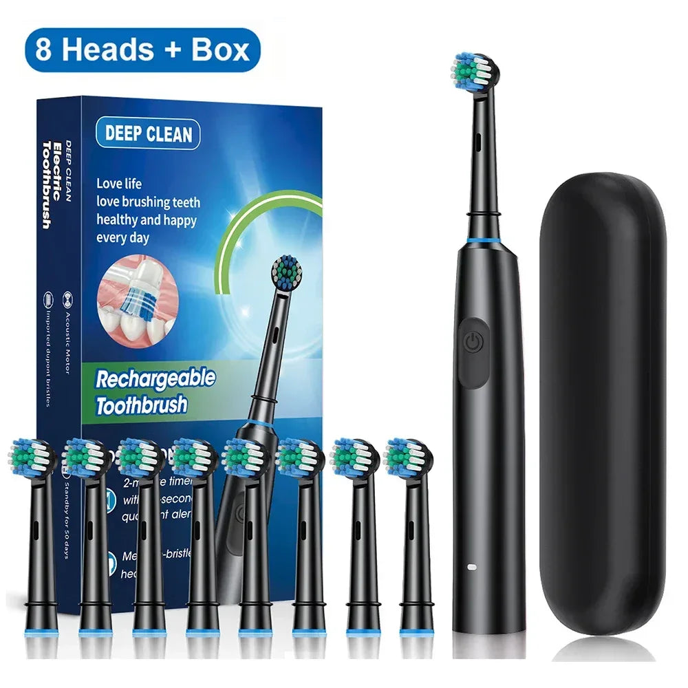 Electric Toothbrush Rotary Rechargeable Electric Toothbrush for Adults Rotating Electric Toothbrushes with 8 Soft Brush Heads - Urbizia