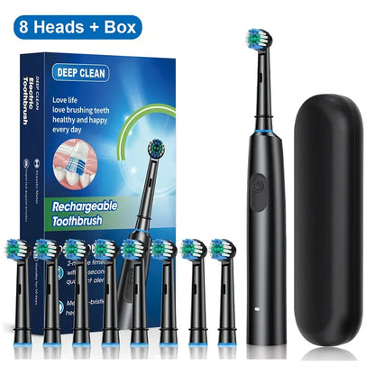 Electric Toothbrush Rotary Rechargeable Electric Toothbrush for Adults Rotating Electric Toothbrushes with 8 Soft Brush Heads - Urbizia
