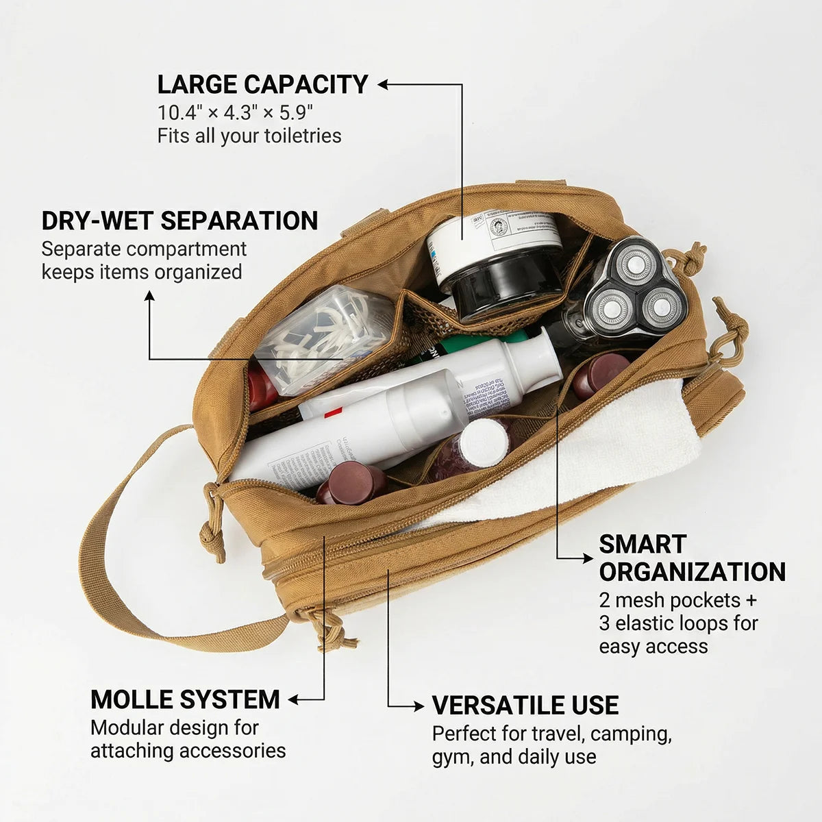 Tactical Travel Toiletry Bag For Men Women Outdoor Hygiene Organizer Bag Molle Attachment Tool Pouches Hanging Small Dopp Kit Mens Shaving Kit Shower Bag For Camping Fishing Hiking Gym Multi Purpose Outdoor Wash Gear Storage