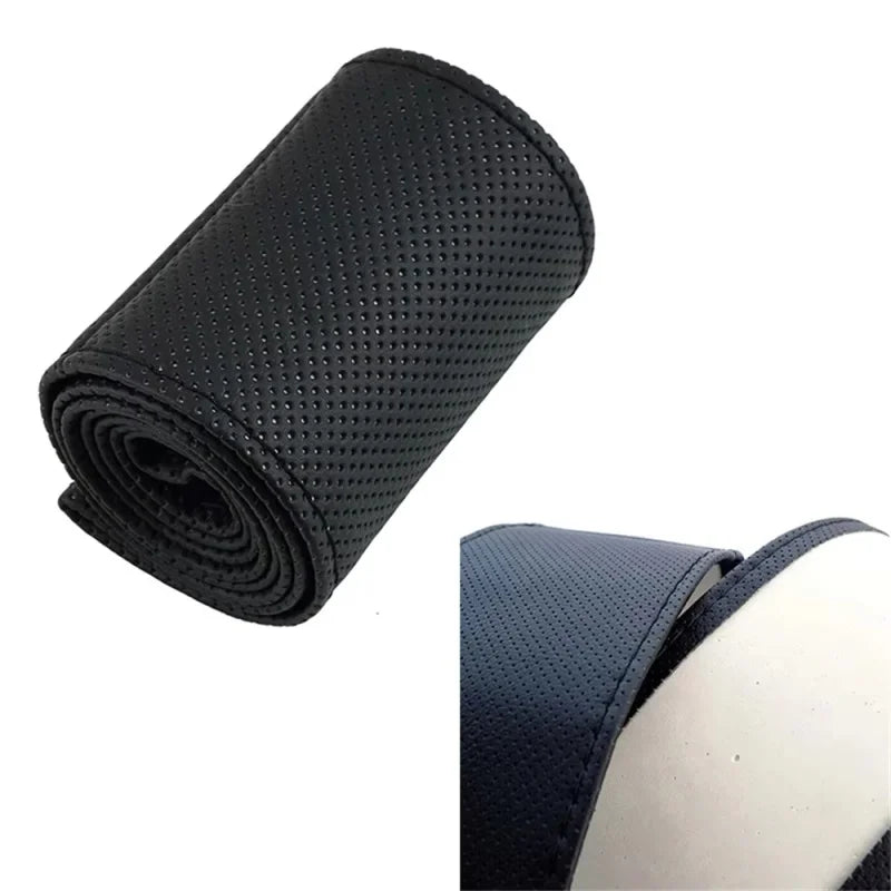 Car Steering Wheel Braid Cover Needles And Thread PU Leather Car Covers Suite DIY Texture Soft Auto Accessories Black 37-38cm