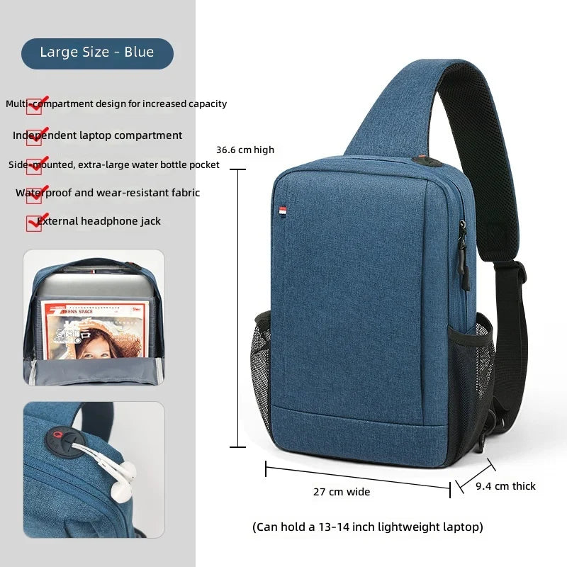 Large Capacity iPad Bag for Men with Crossbody Strap Outdoor Sports Headphone Hole Shoulder Tablet Storage Bag Waterproof