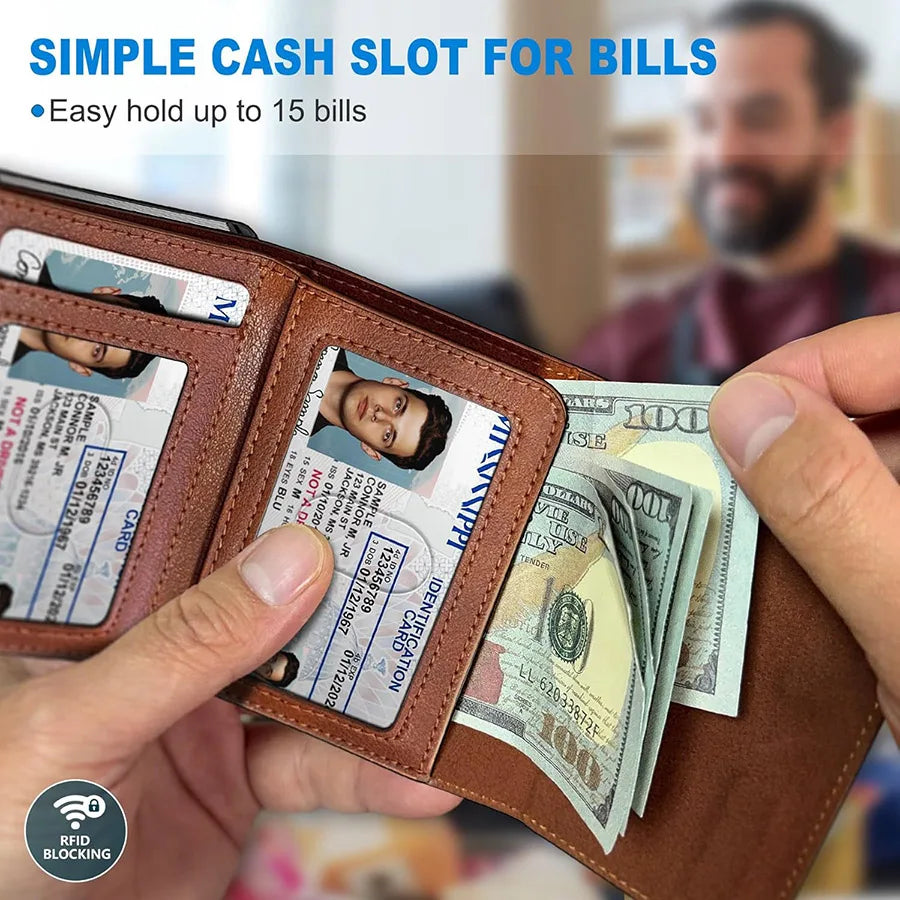 Pop Up Wallet For Men, RFID Blocking Credit Card Holder With Clear ID Window Cash Pocket Slim Business Purse Gift