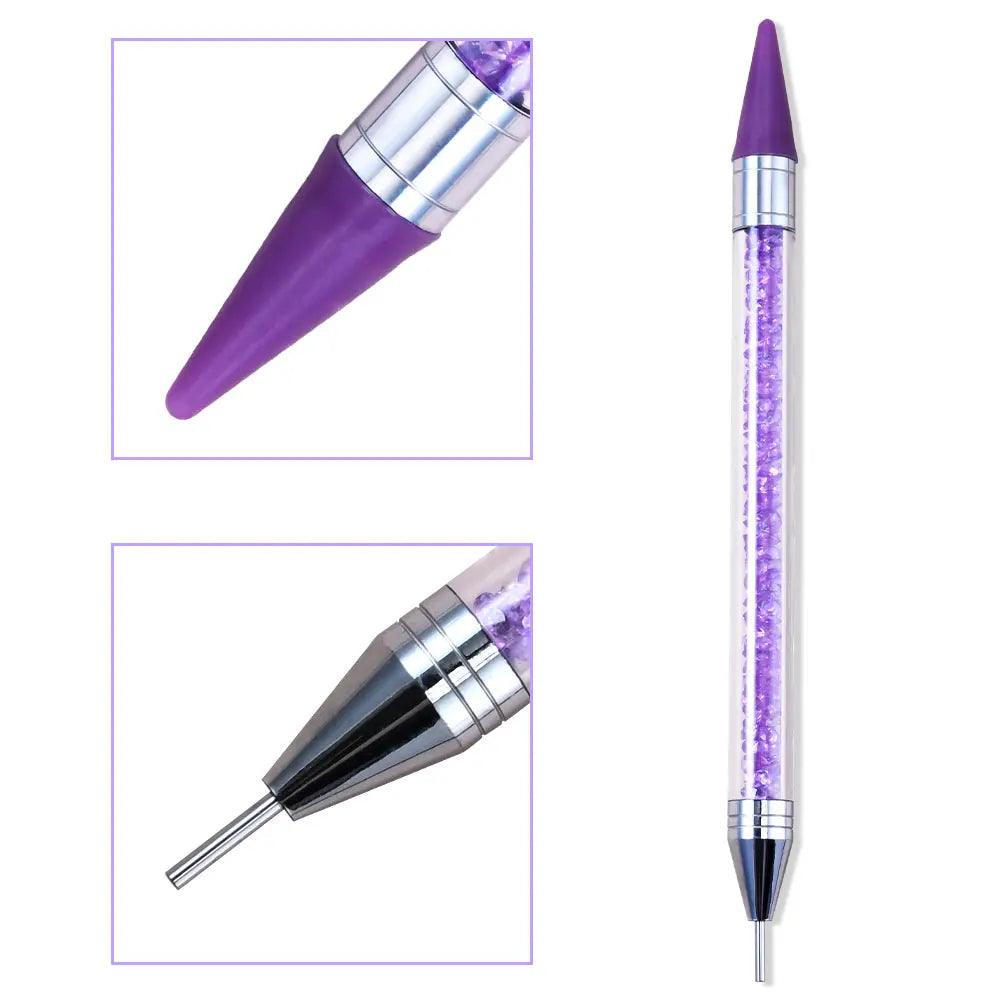 1Pc Dual Heads Point Drill Pen Acrylic Handle Crystal Beads Rhinestone Gems Picker Dotting Wax Pencil DIY Nail Art Tools