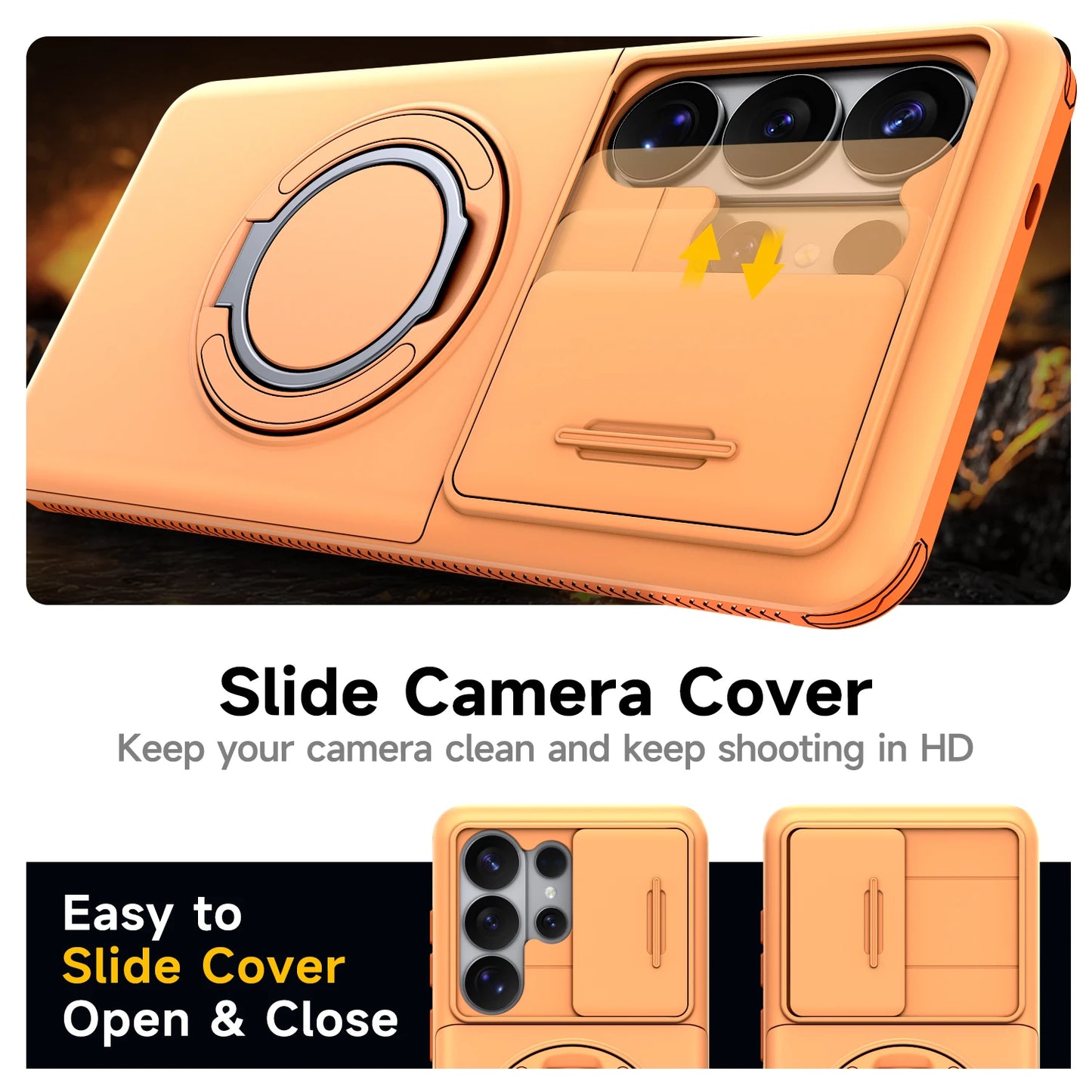 Armor Case For Samsung Galaxy S26 S25 S24 S23 S22 Ultra Plus S25FE S24FE Slide Camera Protect Ring Holder With Card Cover Funda