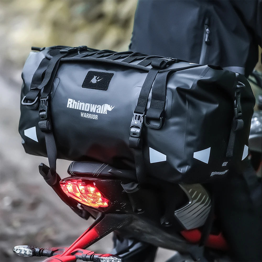 Rhinowalk Motorcycle Saddle Bag 20L/40L/65L Waterproof Motor Tail Seat Storage Backpack Luggage With MOLLE Expansion Panel