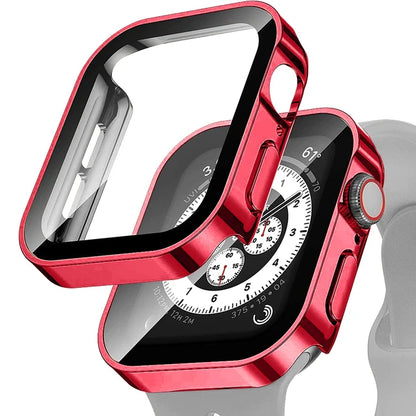 Glass+Case for Apple Watch 42 46mm 45mm 41 49 44mm 40 Mm Straight Edge Screen Protector Cover Case iWatch SE 6 7 8 9 10 11 Ultra