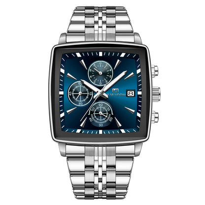 Multifunctional Timing Business Men Watch Waterproof Luminous Calendar Three Eye Six Pin Steel Male Fashion Quartz Clock Watch