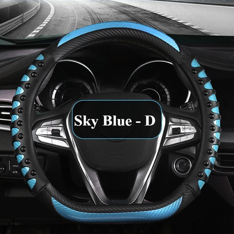 Carbon Fiber Leather Auto Steering Wheel Cover Universal Non Slip Steering Wheel Covers Car Accessories Interior Steering Covers