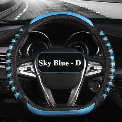 Carbon Fiber Leather Auto Steering Wheel Cover Universal Non Slip Steering Wheel Covers Car Accessories Interior Steering Covers