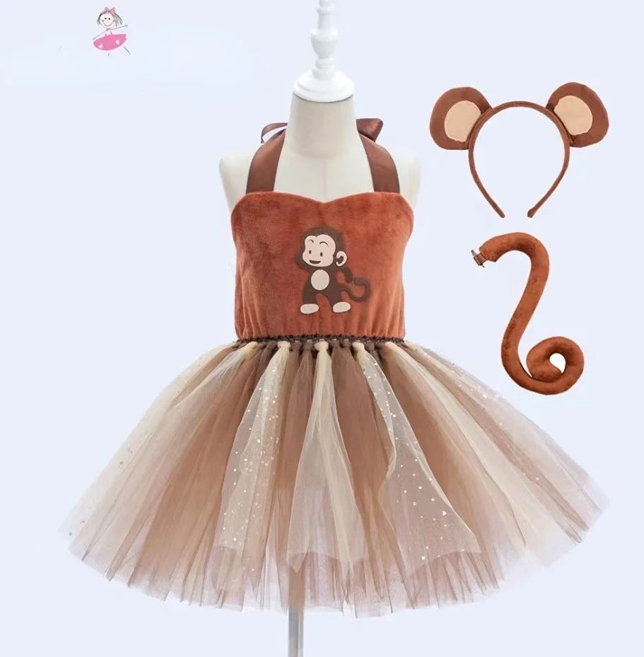 Baby Girls Halloween Animal Cosplay Costume – Forest Theme Tutu Dress for Birthday Party