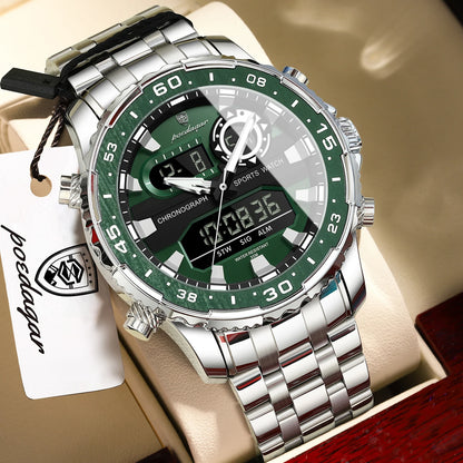 POEDAGAR Electronic Fashion Man Wristwatch Week Date LED Luminous Men Watch Dual Time Display Digital Men's Quartz Watches Reloj