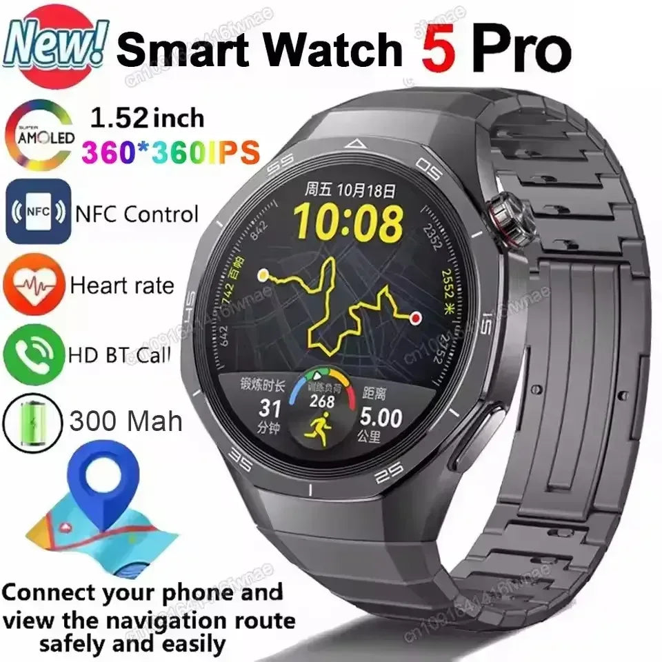 New Watch 5 Smart Watch 5 Pro Men HD AMOLED Screen GPS Heart rate Bluetooth Call IP68 Waterproof Man Smartwatch Holiday Gifts - Urbizia