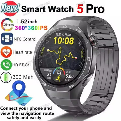 New Watch 5 Smart Watch 5 Pro Men HD AMOLED Screen GPS Heart rate Bluetooth Call IP68 Waterproof Man Smartwatch Holiday Gifts - Urbizia