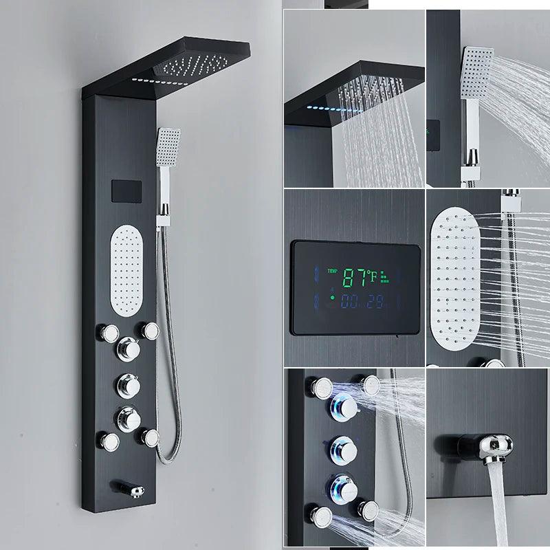 Luxury LED Shower Panel SPA Massage Jet Shower Faucet Bathroom Waterfall Rain Shower Column System Faucet Bathoom