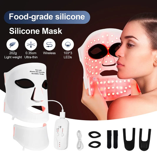 Foreverlily 7-Color LED Silicone Face & Neck Light Therapy Mask