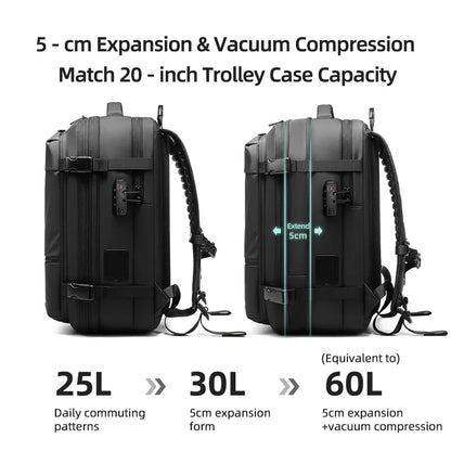 Men Travel Backpack One Click Start Pump Vacuum Compression Laptop Backpack Hiking Business 60L Extended Mountaineering Backpack