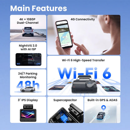 DDPAI Z50 Pro Dash Cam 4K Car DVR 3"IPS Screen 5GHz WiFi GPS ADAS 24H Parking Monitor Front and Rear Dashcam Car Camera