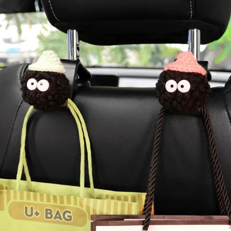 2PCS Cute Cartoon Ball Toy Car Seat Back Hooks Storage Vehicle Headrest Organizer Hanger for Groceries Bag Handbag Decoration - Urbizia