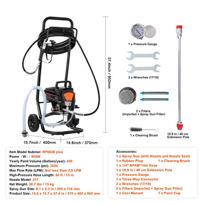 SucceBuy 750W 950W Airless Paint Sprayer 3000PSI High Efficiency Electric Airless Sprayer Handheld Paint Sprayers Home Interior