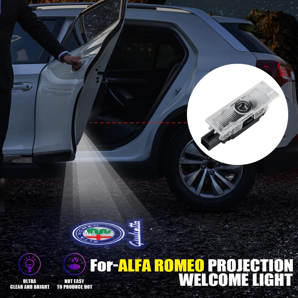 2PCS Car HD Projector Lamp Car Door Wireless Welcome Light LED Decoration Auto Accessories For Alfa Romeo Giulietta Stelvio 2017
