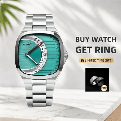 Authentic CILOA Retro Square Men Watch Premium Light Luxury Steel Strap Waterproof Quartz Gentleman Gift